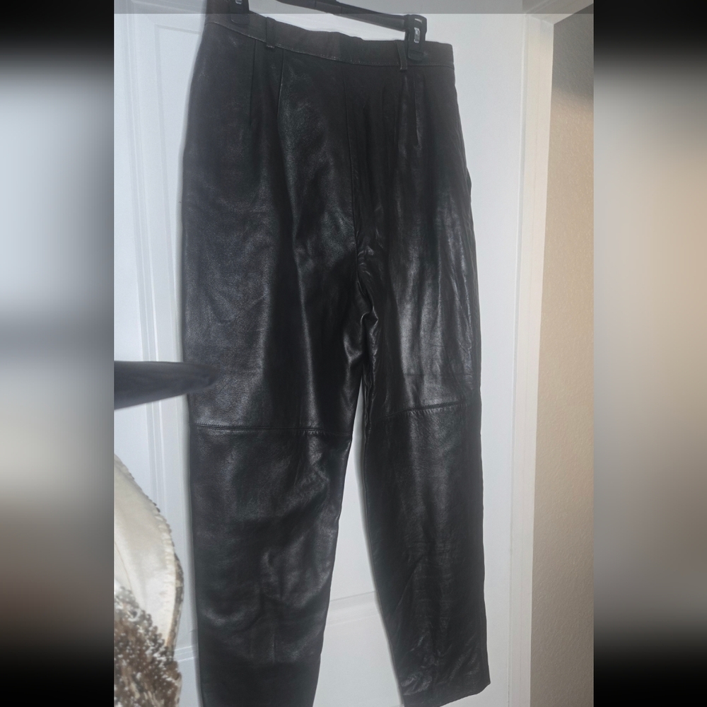 Women's Black Real Leather Pants - Picture 2 of 3